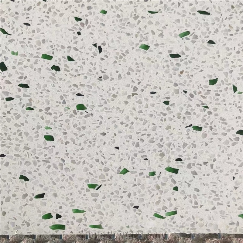 White Terrazzo With Green Glass White And Green Terrazzo